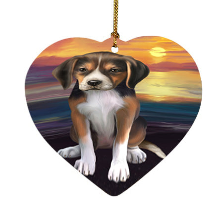 Sunset American English Foxhound Dog Heart Christmas Ornament HPOR58014