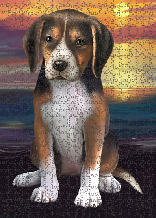 Sunset American English Foxhound Dog Portrait Jigsaw Puzzle for Adults Animal Interlocking Puzzle Game Unique Gift for Dog Lover's with Metal Tin Box PZL108