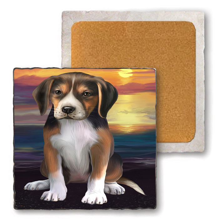 Sunset American English Foxhound Dog Set of 4 Natural Stone Marble Tile Coasters MCST52140