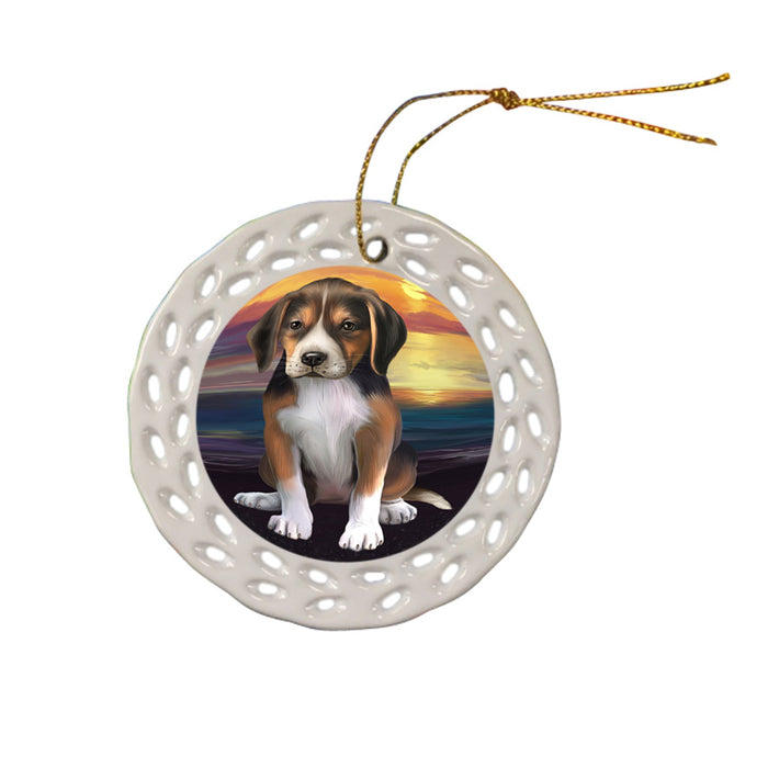 Sunset American English Foxhound Dog Ceramic Doily Ornament DPOR58014