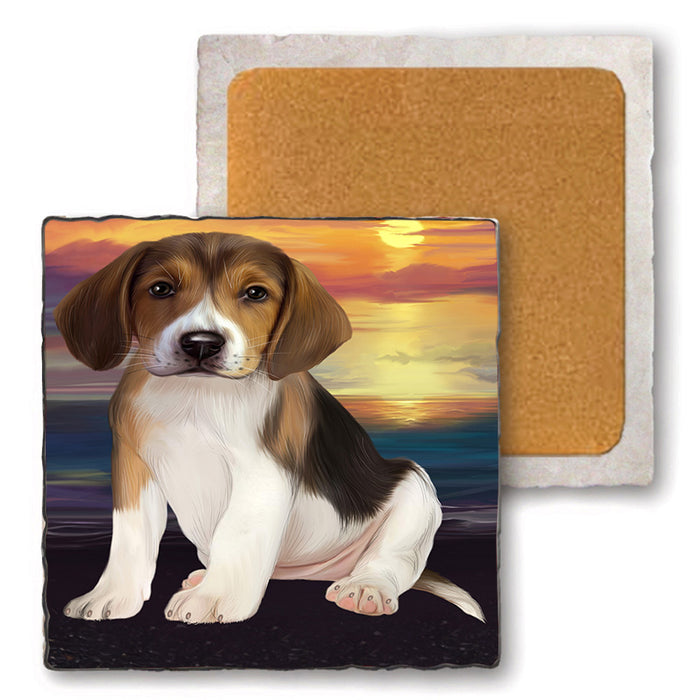 Sunset American English Foxhound Dog Set of 4 Natural Stone Marble Tile Coasters MCST52141