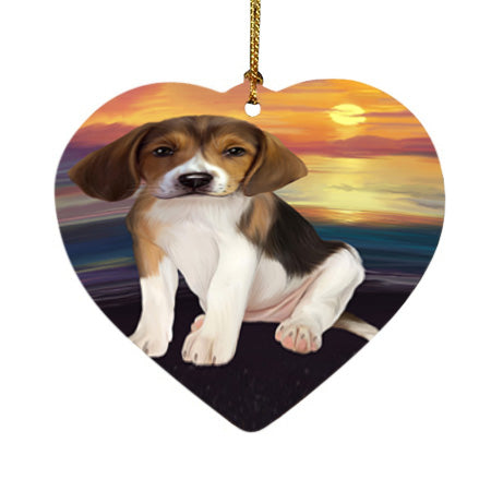 Sunset American English Foxhound Dog Heart Christmas Ornament HPOR58015