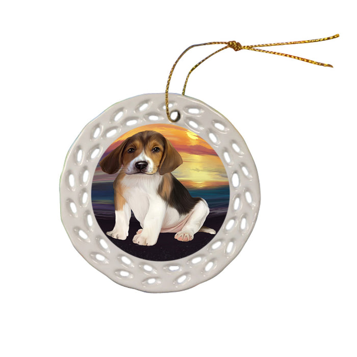 Sunset American English Foxhound Dog Ceramic Doily Ornament DPOR58015