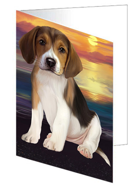Sunset American English Foxhound Dog Handmade Artwork Assorted Pets Greeting Cards and Note Cards with Envelopes for All Occasions and Holiday Seasons GCD76889