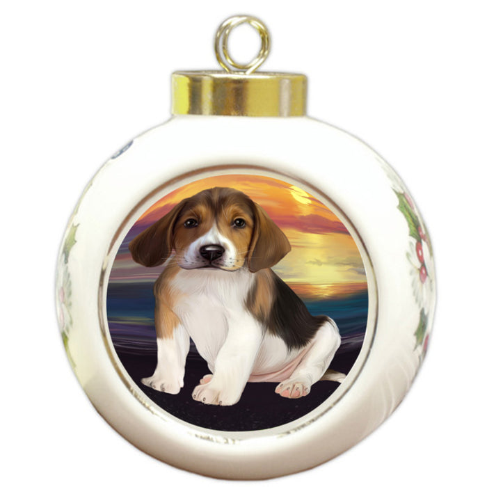 Sunset American English Foxhound Dog Round Ball Christmas Ornament RBPOR58268