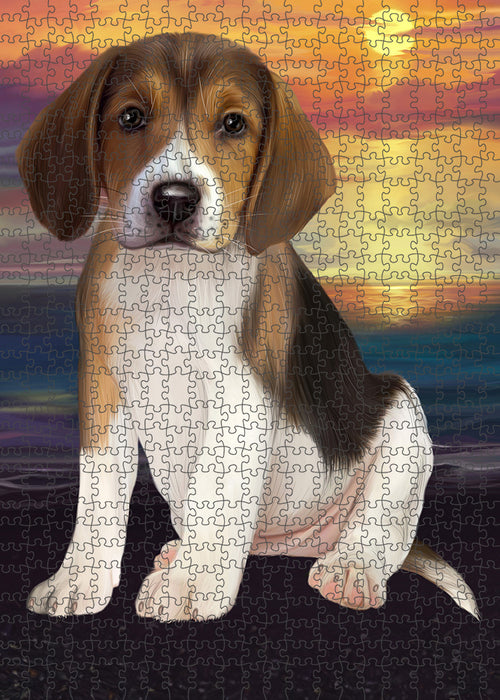 Sunset American English Foxhound Dog Portrait Jigsaw Puzzle for Adults Animal Interlocking Puzzle Game Unique Gift for Dog Lover's with Metal Tin Box PZL109