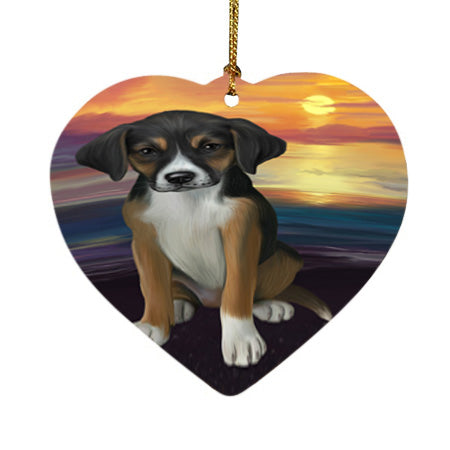 Sunset American English Foxhound Dog Heart Christmas Ornament HPOR58016