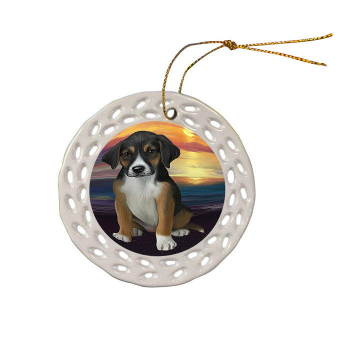 Sunset American English Foxhound Dog Ceramic Doily Ornament DPOR58016