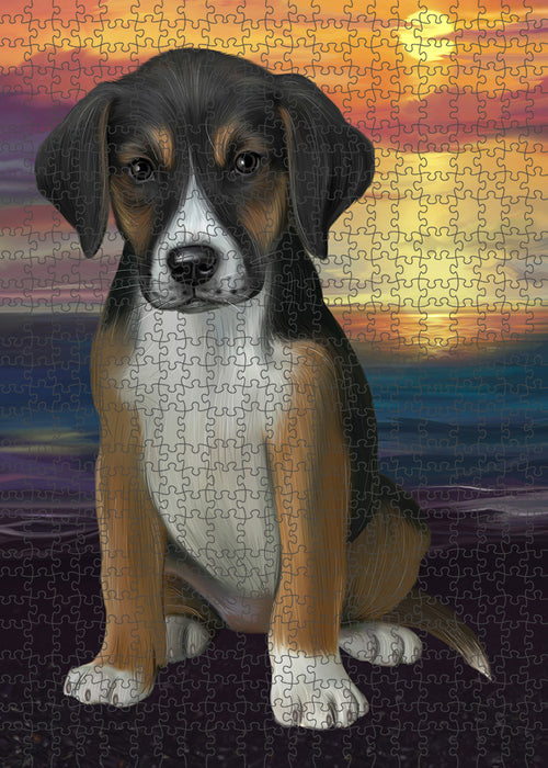Sunset American English Foxhound Dog Portrait Jigsaw Puzzle for Adults Animal Interlocking Puzzle Game Unique Gift for Dog Lover's with Metal Tin Box PZL110
