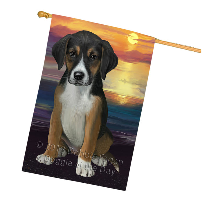 Sunset American English Foxhound Dog House Flag FLG65166