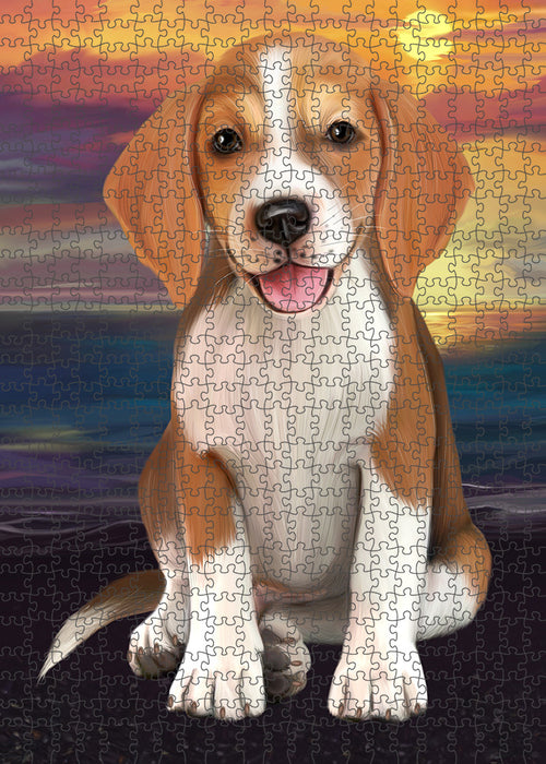 Sunset American English Foxhound Dog Portrait Jigsaw Puzzle for Adults Animal Interlocking Puzzle Game Unique Gift for Dog Lover's with Metal Tin Box PZL111