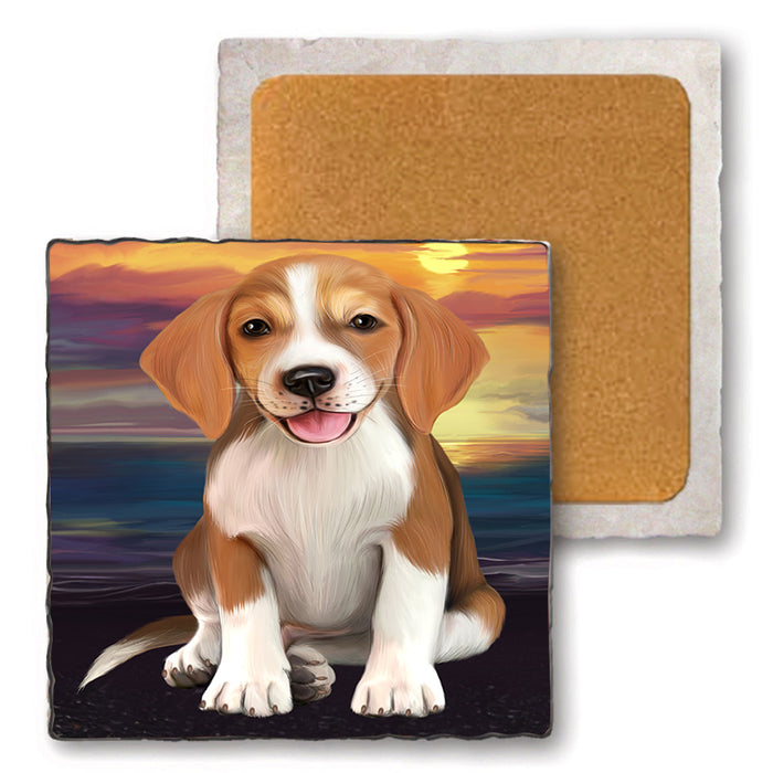 Sunset American English Foxhound Dog Set of 4 Natural Stone Marble Tile Coasters MCST52143