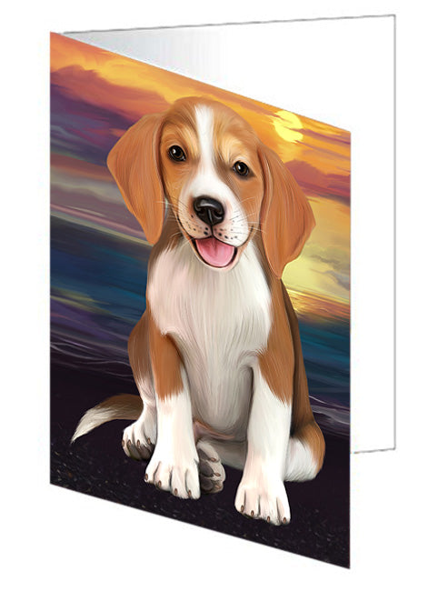 Sunset American English Foxhound Dog Handmade Artwork Assorted Pets Greeting Cards and Note Cards with Envelopes for All Occasions and Holiday Seasons GCD76895