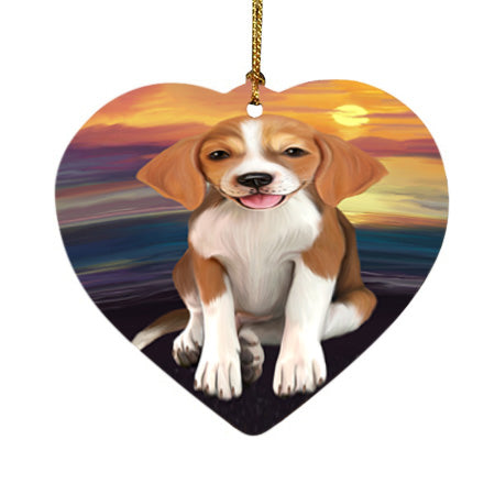 Sunset American English Foxhound Dog Heart Christmas Ornament HPOR58017
