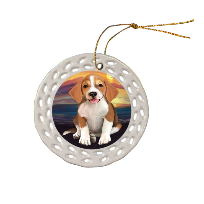 Sunset American English Foxhound Dog Ceramic Doily Ornament DPOR58017