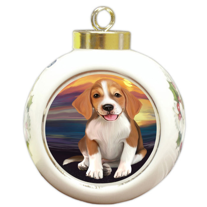 Sunset American English Foxhound Dog Round Ball Christmas Ornament RBPOR58270