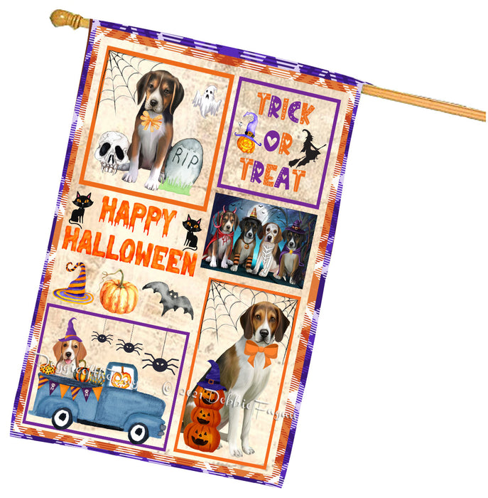 Happy Halloween Trick or Treat American English Foxhound Dogs House Flag Outdoor Decorative Double Sided Pet Portrait Weather Resistant Premium Quality Animal Printed Home Decorative Flags 100% Polyester