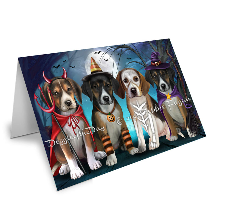 Happy Halloween Trick or Treat American English Foxhound Dogs Handmade Artwork Assorted Pets Greeting Cards and Note Cards with Envelopes for All Occasions and Holiday Seasons GCD76685
