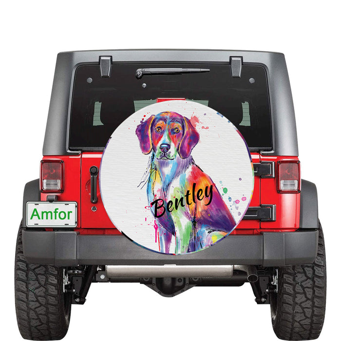 Custom Pet Name Personalized Watercolor American English Foxhound Dog Car Tire Cover