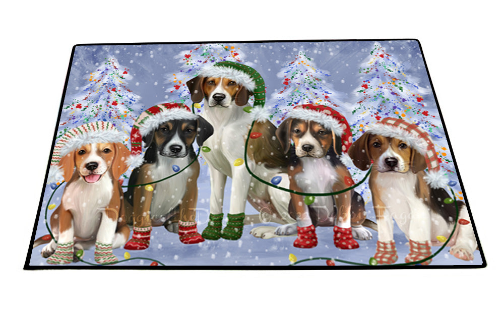 Christmas Lights and American English Foxhound Dogs Floor Mat- Anti-Slip Pet Door Mat Indoor Outdoor Front Rug Mats for Home Outside Entrance Pets Portrait Unique Rug Washable Premium Quality Mat