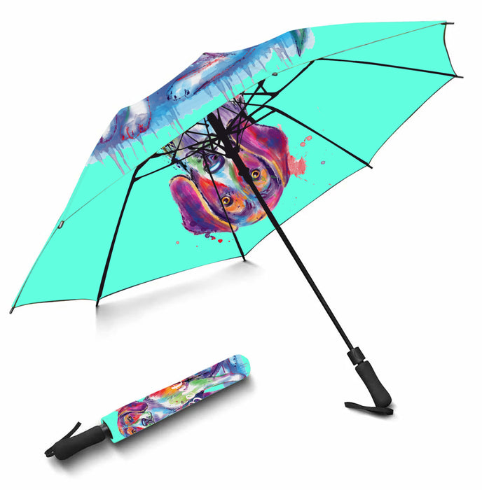 Custom Pet Name Personalized Watercolor American English Foxhound DogSemi-Automatic Foldable Umbrella