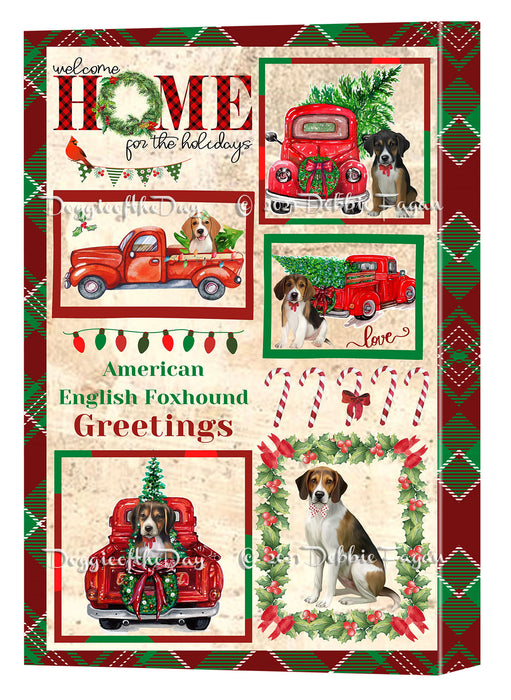 Welcome Home for Christmas Holidays American English Foxhound Dogs Canvas Wall Art Decor - Premium Quality Canvas Wall Art for Living Room Bedroom Home Office Decor Ready to Hang CVS149192