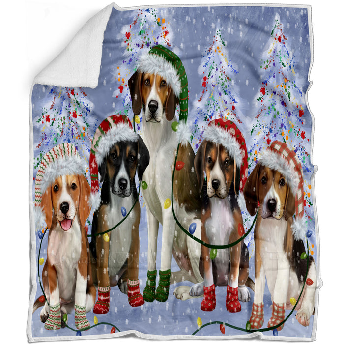 Christmas Lights and American English Foxhound Dogs Blanket - Lightweight Soft Cozy and Durable Bed Blanket - Animal Theme Fuzzy Blanket for Sofa Couch