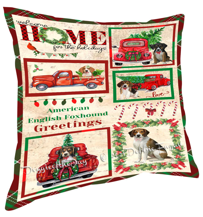 Welcome Home for Christmas Holidays American English Foxhound Dogs Pillow with Top Quality High-Resolution Images - Ultra Soft Pet Pillows for Sleeping - Reversible & Comfort - Ideal Gift for Dog Lover - Cushion for Sofa Couch Bed - 100% Polyester