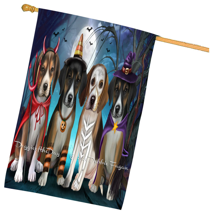 Halloween Trick or Treat American English Foxhound Dogs House Flag Outdoor Decorative Double Sided Pet Portrait Weather Resistant Premium Quality Animal Printed Home Decorative Flags 100% Polyester