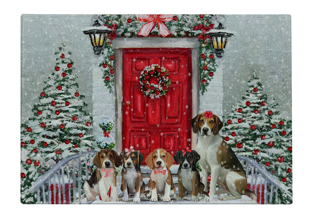 Christmas Holiday Welcome American English Foxhound Dogs Cutting Board - For Kitchen - Scratch & Stain Resistant - Designed To Stay In Place - Easy To Clean By Hand - Perfect for Chopping Meats, Vegetables