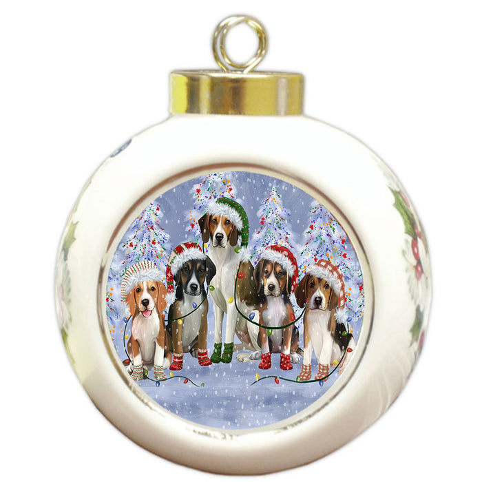 Christmas Lights and American English Foxhound Dogs Round Ball Christmas Ornament Pet Decorative Hanging Ornaments for Christmas X-mas Tree Decorations - 3" Round Ceramic Ornament