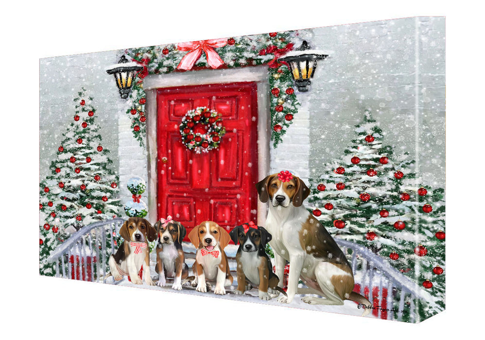 Christmas Holiday Welcome American English Foxhound Dogs Canvas Wall Art - Premium Quality Ready to Hang Room Decor Wall Art Canvas - Unique Animal Printed Digital Painting for Decoration