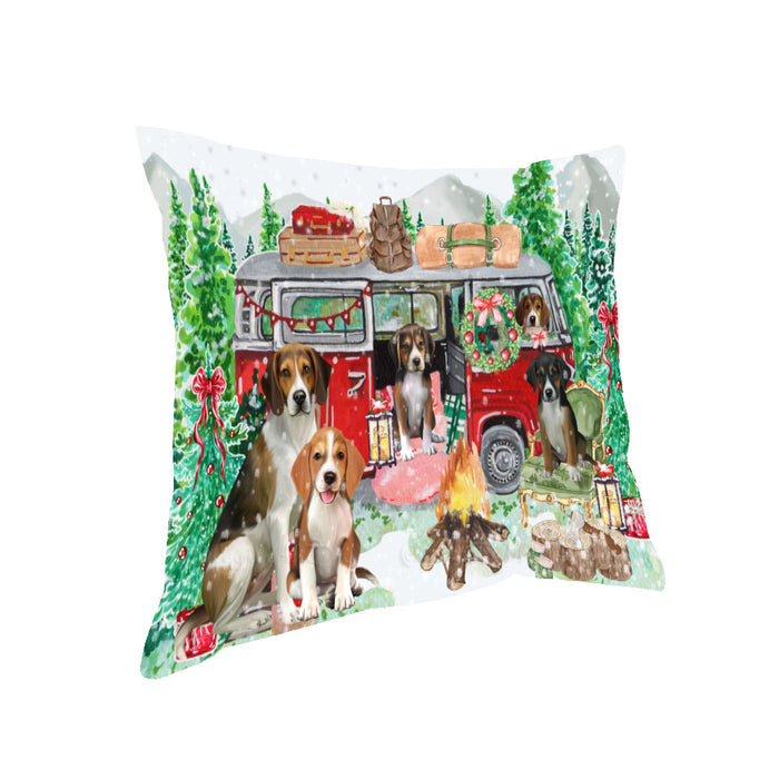 Christmas Time Camping with American English Foxhound Dogs Pillow with Top Quality High-Resolution Images - Ultra Soft Pet Pillows for Sleeping - Reversible & Comfort - Ideal Gift for Dog Lover - Cushion for Sofa Couch Bed - 100% Polyester