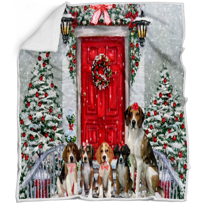 Christmas Holiday Welcome American English Foxhound Dogs Blanket - Lightweight Soft Cozy and Durable Bed Blanket - Animal Theme Fuzzy Blanket for Sofa Couch