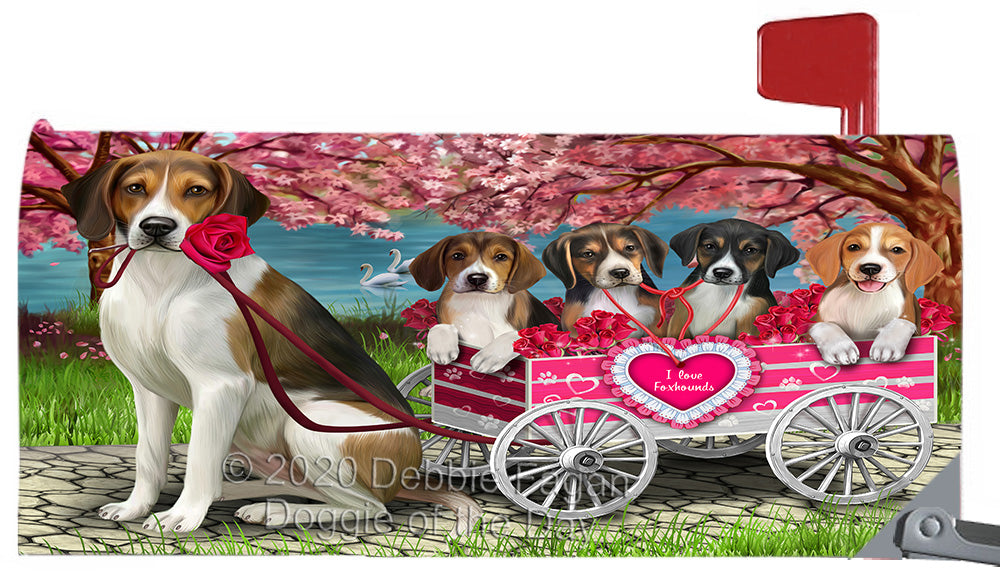I Love American English Foxhound Dogs in a Cart Magnetic Mailbox Cover Both Sides Pet Theme Printed Decorative Letter Box Wrap Case Postbox Thick Magnetic Vinyl Material