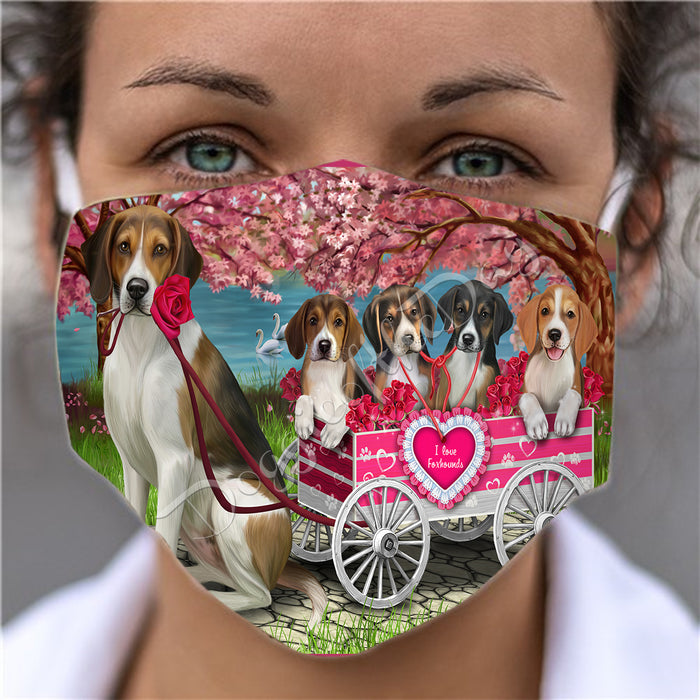 I Love American English Foxhound Dogs in a Cart Face Mask FM48109