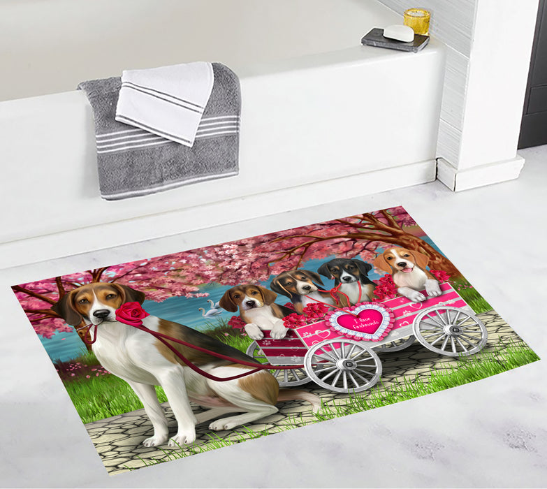 I Love American English Foxhound Dogs in a Cart Bath Mat