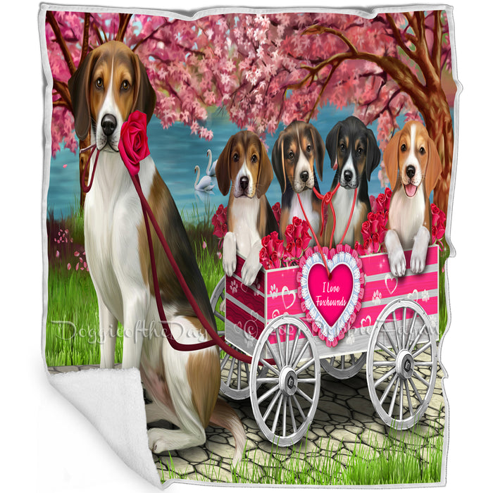 I Love American English Foxhound Dogs in a Cart Blanket BLNKT133662