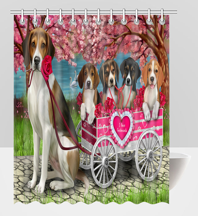 I Love American English Foxhound Dogs in a Cart Shower Curtain