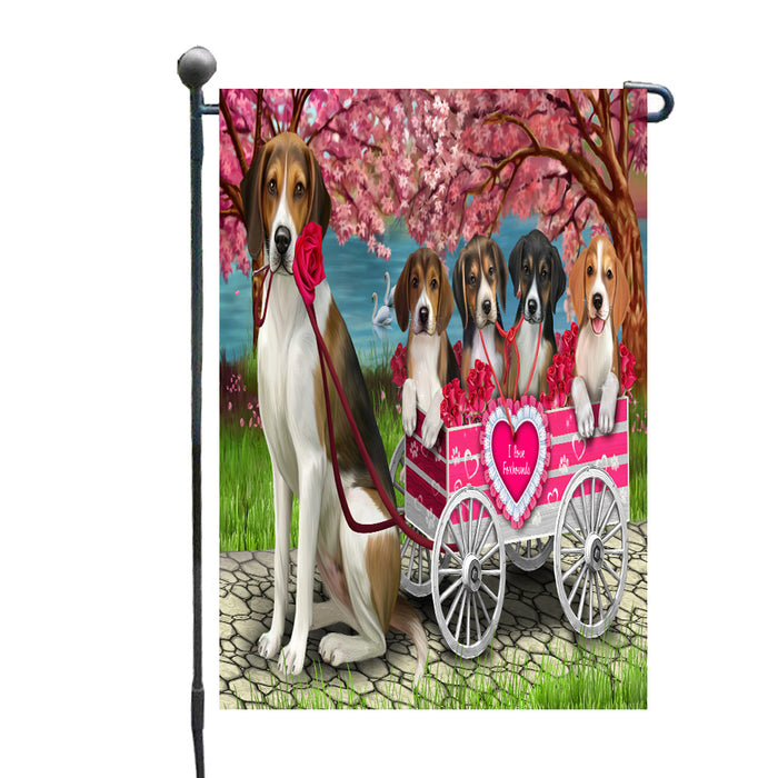 I Love American English Foxhound Dogs in a Cart Garden Flags Outdoor Decor for Homes and Gardens Double Sided Garden Yard Spring Decorative Vertical Home Flags Garden Porch Lawn Flag for Decorations