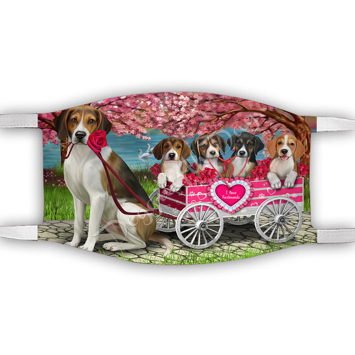 I Love American English Foxhound Dogs in a Cart Face Mask FM48109