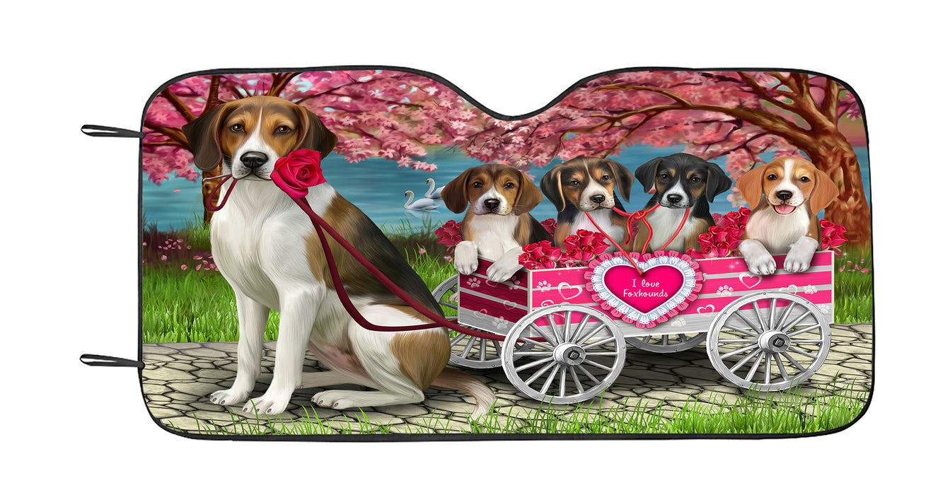I Love American English Foxhound Dogs in a Cart Car Sun Shade