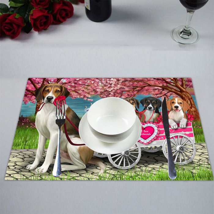 I Love American English Foxhound Dogs in a Cart Placemat