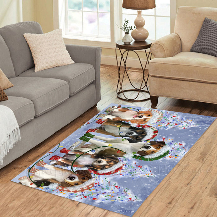Christmas Lights and American English Foxhound Dogs Area Rug - Ultra Soft Cute Pet Printed Unique Style Floor Living Room Carpet Decorative Rug for Indoor Gift for Pet Lovers