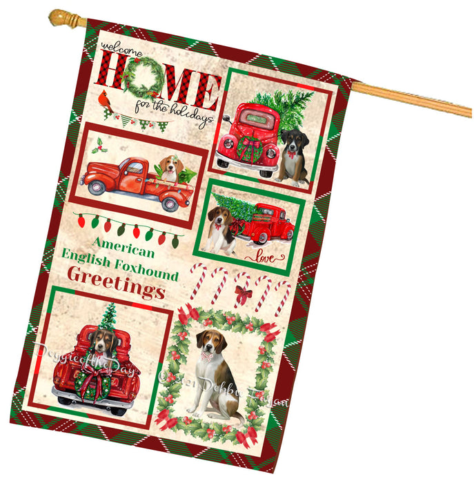 Welcome Home for Christmas Holidays American English Foxhound Dogs House flag FLG66974