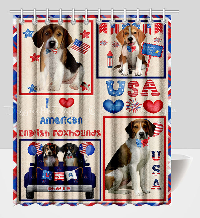 4th of July Independence Day I Love USA American English Foxhound Dogs Shower Curtain Pet Painting Bathtub Curtain Waterproof Polyester One-Side Printing Decor Bath Tub Curtain for Bathroom with Hooks