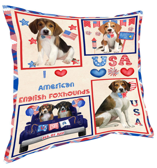 4th of July Independence Day I Love USA American English Foxhound Dogs Pillow with Top Quality High-Resolution Images - Ultra Soft Pet Pillows for Sleeping - Reversible & Comfort - Ideal Gift for Dog Lover - Cushion for Sofa Couch Bed - 100% Polyester