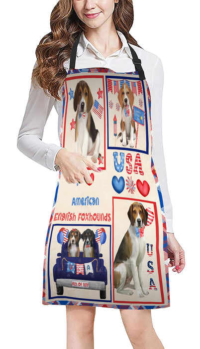 4th of July Independence Day I Love USA American Staffordshire Dogs Apron - Adjustable Long Neck Bib for Adults - Waterproof Polyester Fabric With 2 Pockets - Chef Apron for Cooking, Dish Washing, Gardening, and Pet Grooming