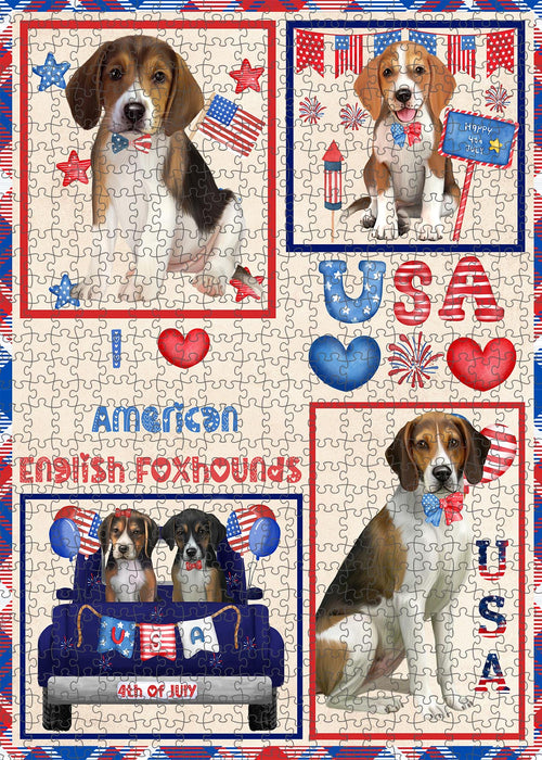 4th of July Independence Day I Love USA American Staffordshire Dogs Portrait Jigsaw Puzzle for Adults Animal Interlocking Puzzle Game Unique Gift for Dog Lover's with Metal Tin Box