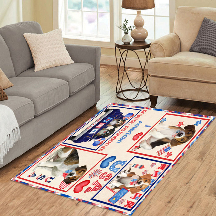4th of July Independence Day I Love USA American English Foxhound Dogs Area Rug - Ultra Soft Cute Pet Printed Unique Style Floor Living Room Carpet Decorative Rug for Indoor Gift for Pet Lovers